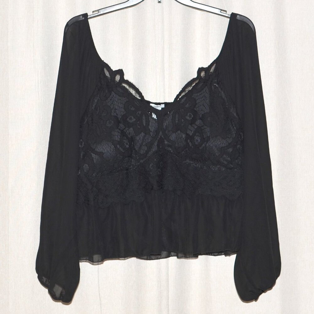 NWT Plus Size 4X Sexy Lace & Sheer Lantern Sleeve Cropped Peplum Top